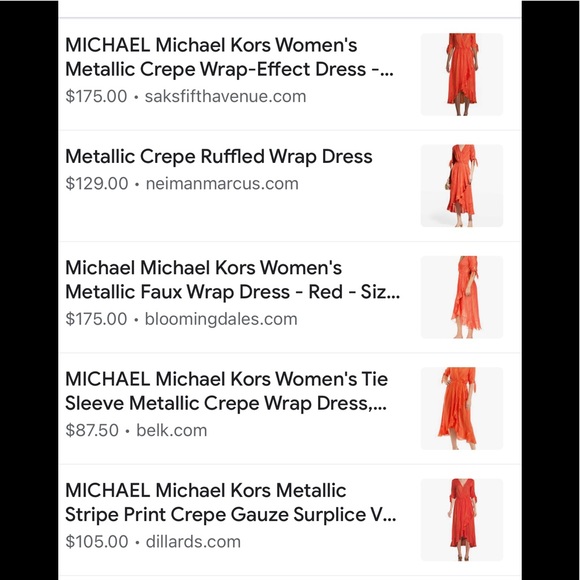 NWT MICHAEL MICHAEL KORS Metallic Crepe Ruffled Wrap Dress - Picture 6 of 13